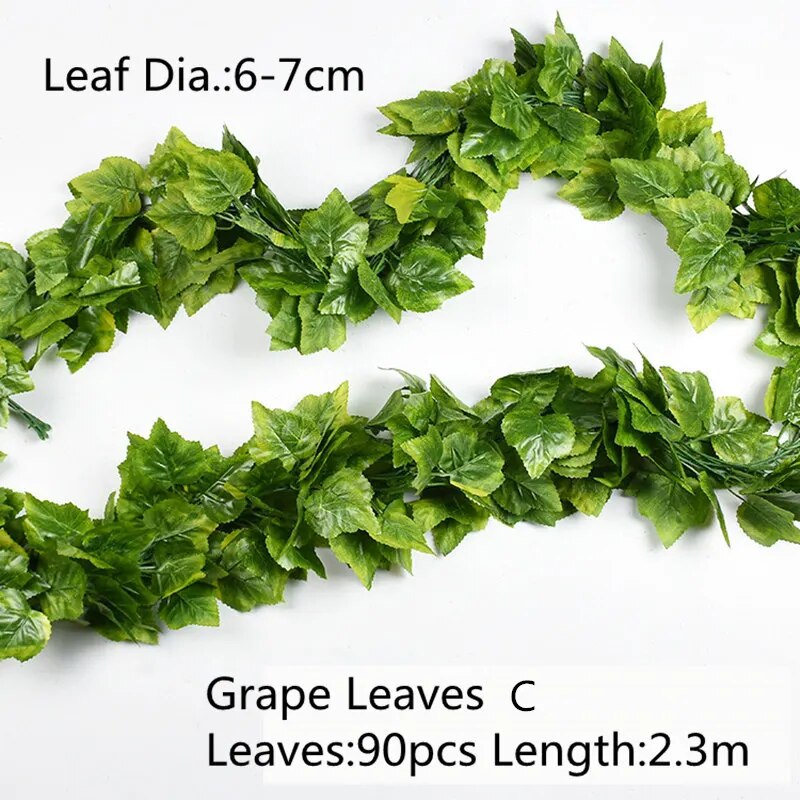 10 Style 1pc Artificial Decoration Vivid Vine Rattan Leaf Vagina Grass Plants Grape Leaves For Home Garden Party Decor B1015