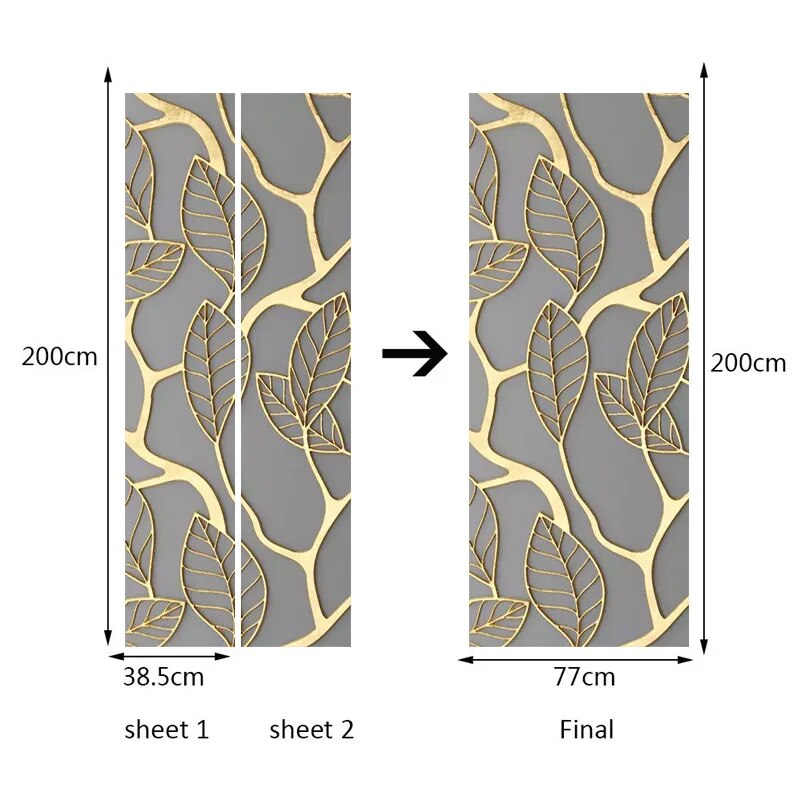 ملصق باب ثلاثي الأبعاد على شكل أوراق ذهبية