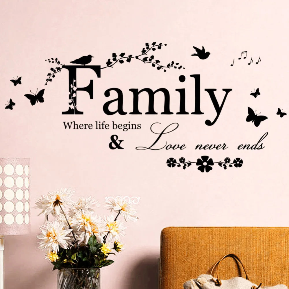 Family Love Never End Quote Vinyl Wall Decal Wall Lettering Art Words Wall Sticker Home Decor Wedding Decoration Living Room 801