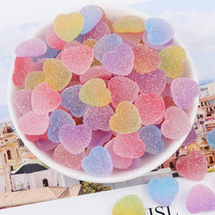 10Pcs 18mm  Fake Candy Resin Cabochon Flatback Heart Shape Simulation Food DIY Scrapbooking Embellishment Decoration Craft