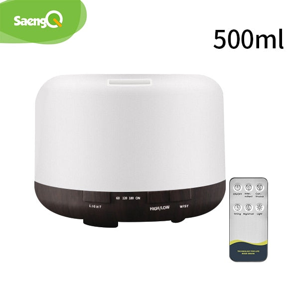 saengQ Electric Aroma Diffuser Air Humidifier 300ML 500ML 1000ML Ultrasonic Cool Mist Maker Fogger LED Essential Oil Diffuser