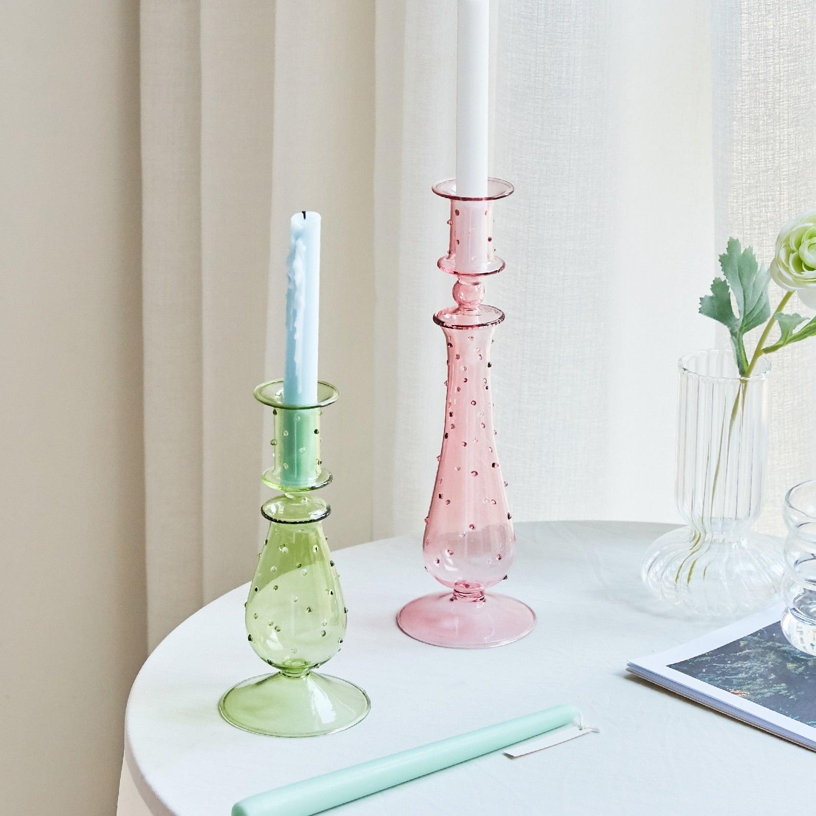 Fleur Pastel Glass Candlestick Holders